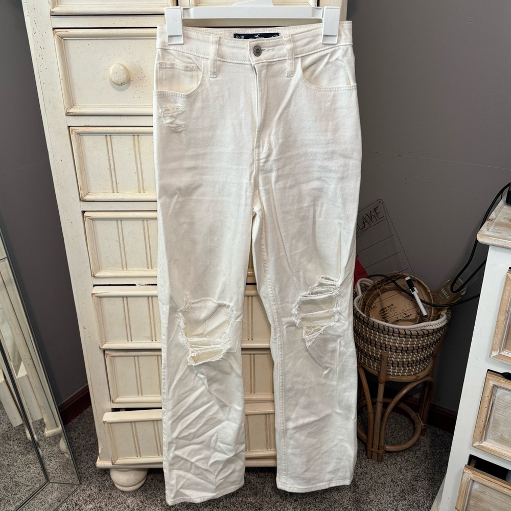 hollister white ultra high-rise dad jean